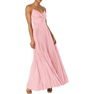 Women's Light Pink Polyester Pleated Adjustable Spaghetti Strap Maxi Dress